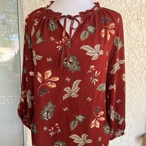 LOFT Red Floral Blouse